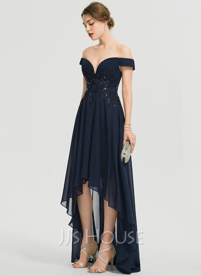 A-Line Off-the-Shoulder Asymmetrical Chiffon Prom Dresses (018192899 ...