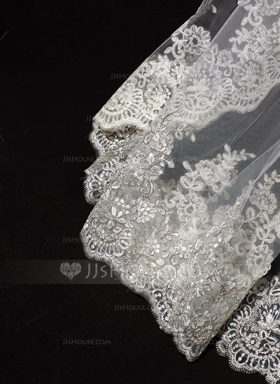 Two-tier Lace Edge Tulle Lace Chapel Veils with CV0374 main image 1