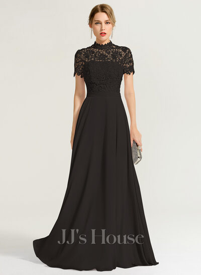 JJ's House A-line High Neck Floor-Length Chiffon Lace Prom Dress 2026 - Size: 06, Black JJ's House A-line High Neck Floor-Length Chiffon Lace Prom Dress 2026 - Size: 06, Black