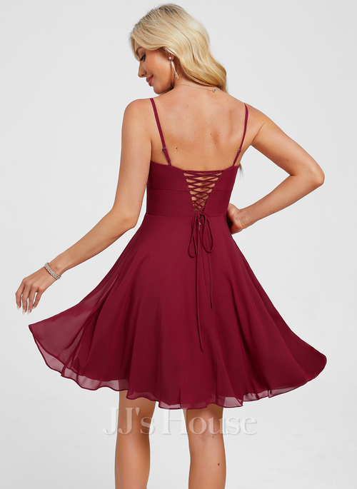 Tyna V-Neck Pleated Chiffon Homecoming Dress | JJ's House