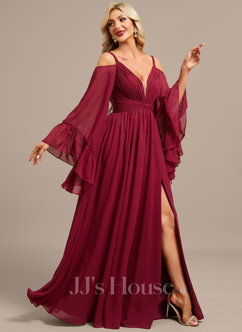 Loreley Cold Shoulder Chiffon Maxi Evening Dress
