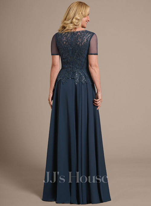 navy blue dress for baby girl 3/4 Length Sleeve A-Line V Neck Floor Length Mother of the Bride Dress main image 1