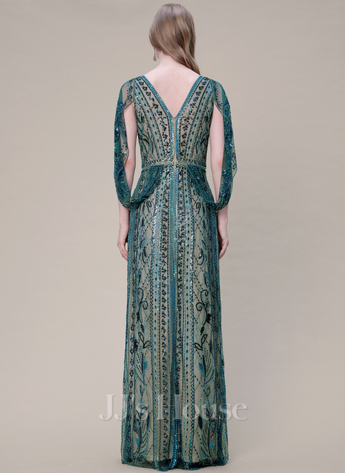 Thaily Cape Sleeves Floral Sequins 1920s Flapper Dress | JJ's House