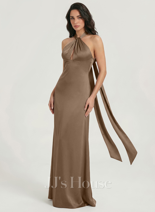 Maura Sheath/Column Halter Matte Satin Bridesmaid Dress | JJ's House Maura Sheath/Column Halter Matte Satin Bridesmaid Dress | JJ's House