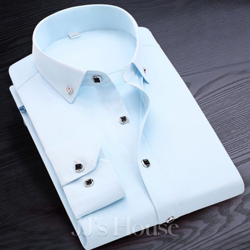 open lace back dress Command 100% Polyester Men's Long Sleeve Shirt W/Zipper French Blue