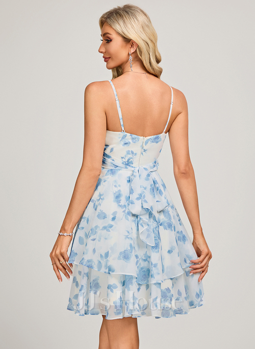 Emima V-Neck Spaghetti Straps Pleated Chiffon Homecoming Dress | JJ's House
