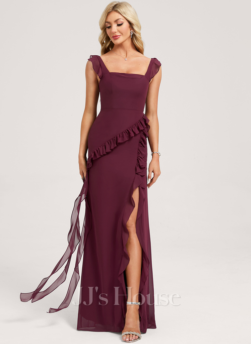 JJ's House Harlee A-line Square Ruffle Chiffon Bridesmaid Dress in Cabernet/Red JJ's House Harlee A-line Square Ruffle Chiffon Bridesmaid Dress in Cabernet/Red