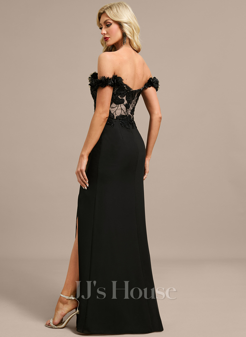 JJ's House A-line Off the Shoulder Square Floor-Length Chiffon Lace Evening Dress 2026 With Beading 3D Floral - Size: 06, Black
