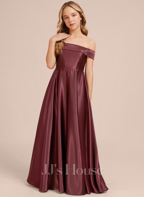 Arely A-line Off the Shoulder Stretch Satin Junior Bridesmaid Dress | JJ's  House