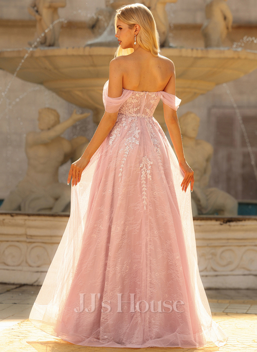 Cadenna Off the Shoulder Strapless Appliques Lace Tulle Prom Dress | JJ's  House