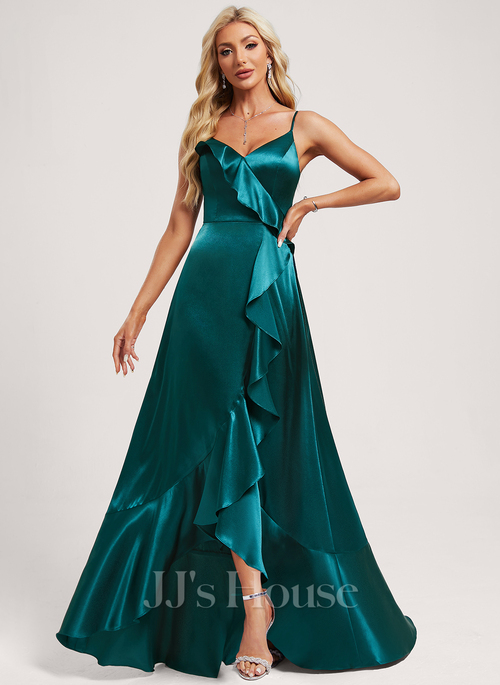 peacock satin bridesmaid dresses Peacock Off-Shoulder Mermaid Prom Dress with Split, Elegant Form Fitting  Gown main image 0