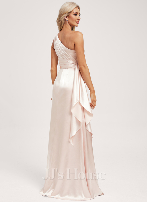 Saori A-line One Shoulder Ruffle Stretch Satin Bridesmaid Dress | JJ's House