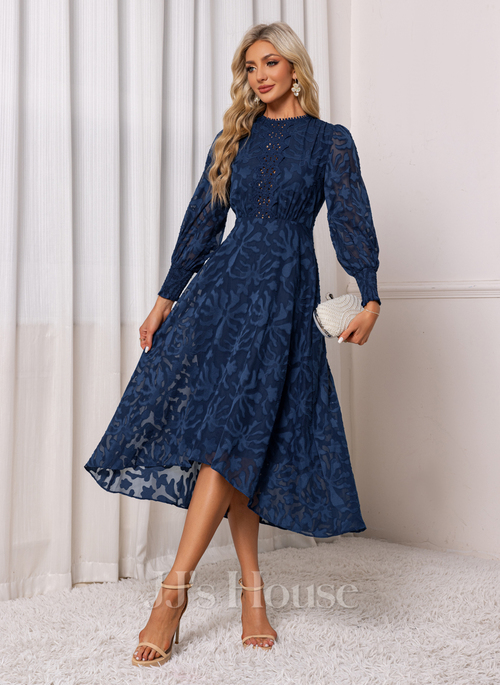 white christmas dresses Floral Bow Neck Short Sleeve Chiffon Midi Dress – She Goes Wear main image 1