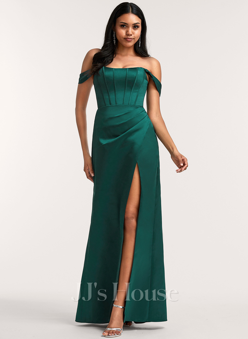 blue dress for baby girl Sexy Bridesmaid Dresses Off The Shoulder Satin Split – Lisposa