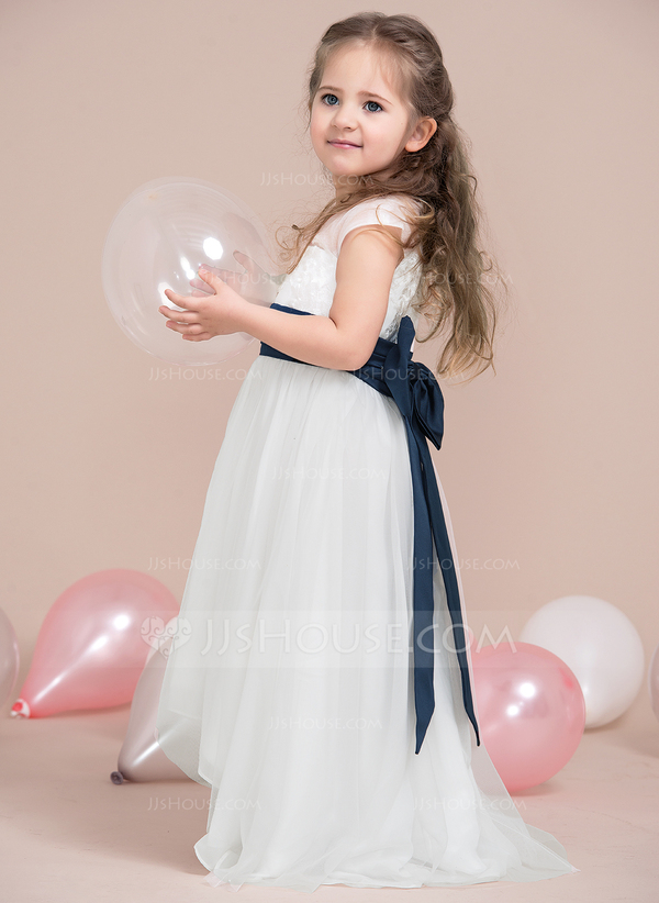 A-line Satin Asymmetrical Flower Girl Dress main image 1