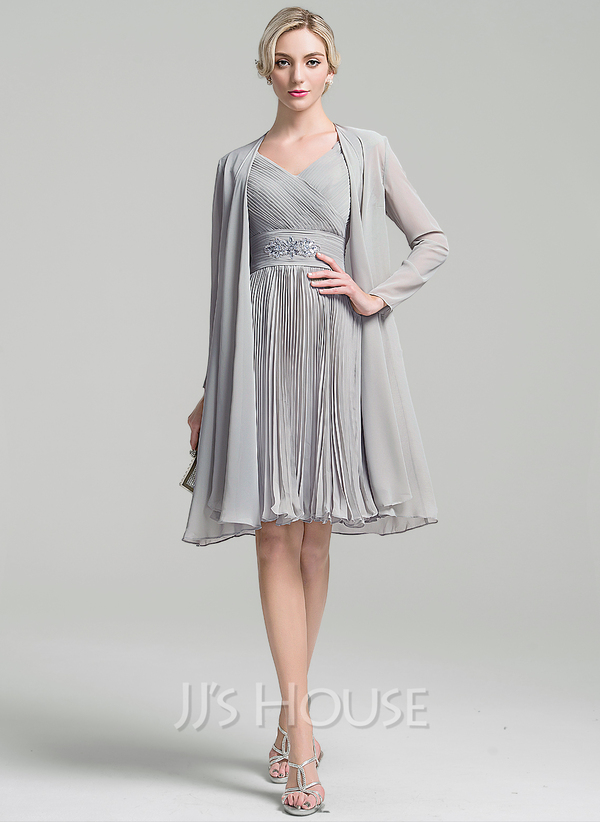 A-Line/Princess V-neck Knee-Length Chiffon Cocktail Dress With Ruffle ...