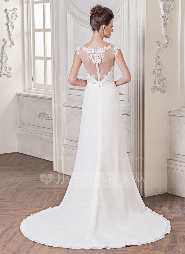 Scoop Chiffon Wedding Dresses Mermaid With Applique Court Train,DS4645 main image 0