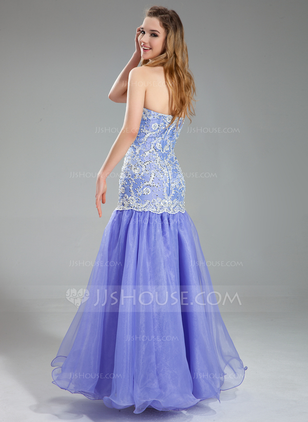 Trumpet/Mermaid Scoop Floor-Length Lace Jersey Prom Dresses With Beading