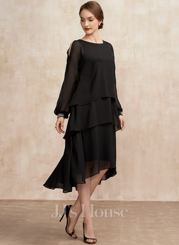 A-Line Scoop Neck Asymmetrical Chiffon Cocktail Dress With Beading ...