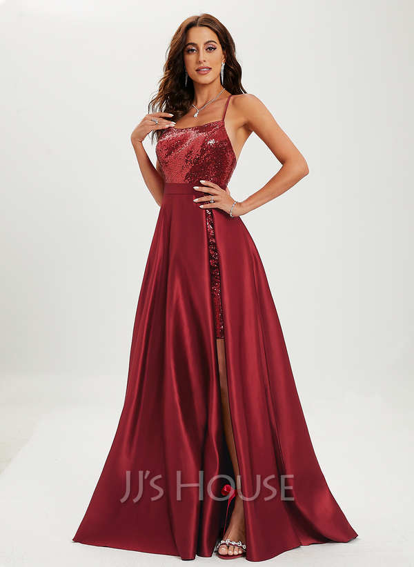 Ball-Gown/Princess Halter Sweep Train Satin Maxi Dresses With Bow(s)