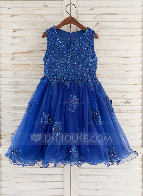 Jewel Sleeveless Knee Length Flower Girl Dress with Tulle main image 0