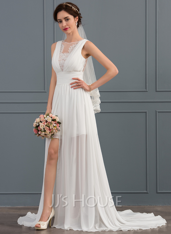 Scoop Lace Top and A-line Chiffon Skirt Set Dark Navy main image 1