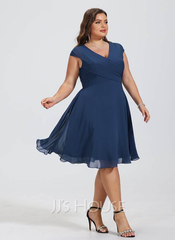 A-Line V-neck Knee-Length Chiffon Cocktail Dress With Ruffle (016230173 ...