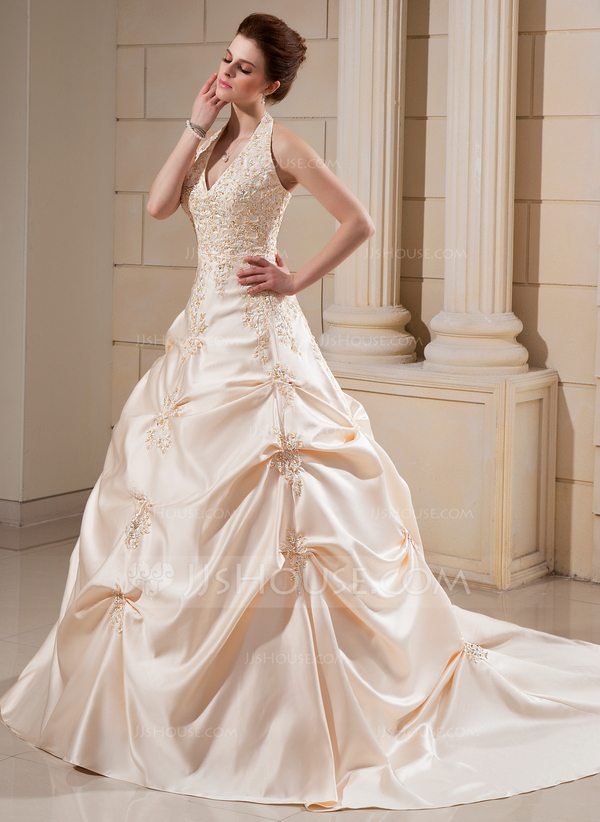 HIGH LOW HALTER BEADED BALL GOWN CDA1239 main image 1