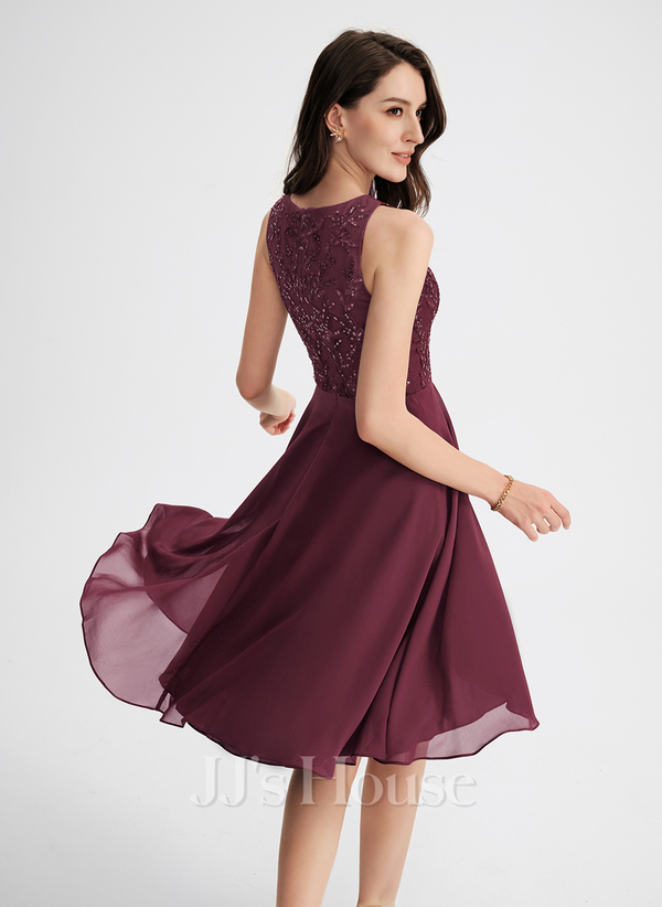 A-Line Scoop Neck Asymmetrical Chiffon Cocktail Dress With Lace Sequins ...