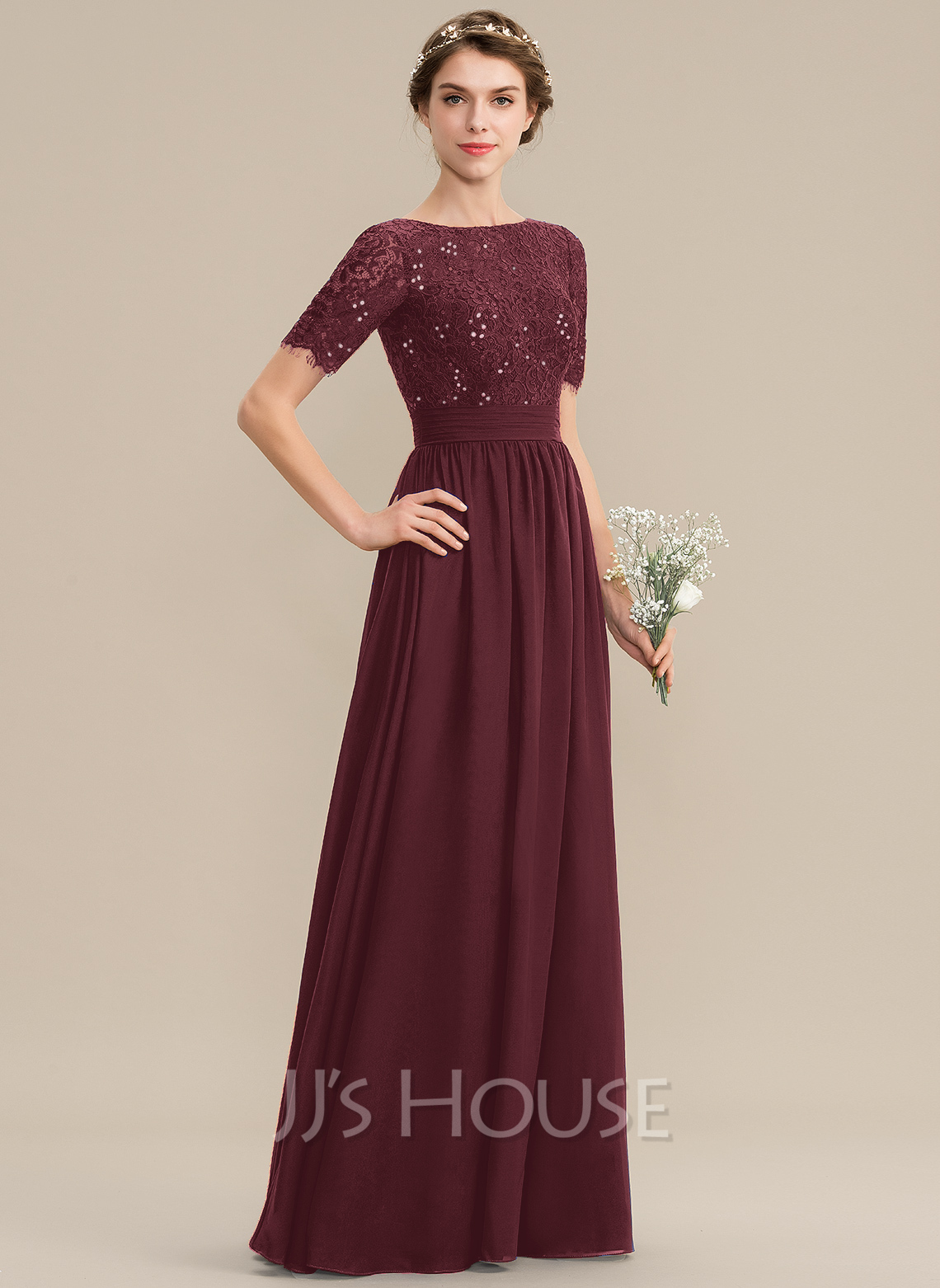 Scoop Lace Top and A-line Chiffon Skirt Set Orchid main image 1