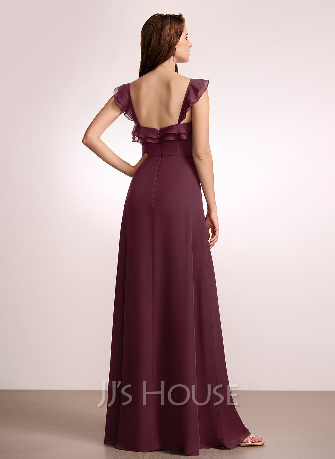 A-Line V-neck Floor-Length Bridesmaid Dress With Split Front (007262595 ...