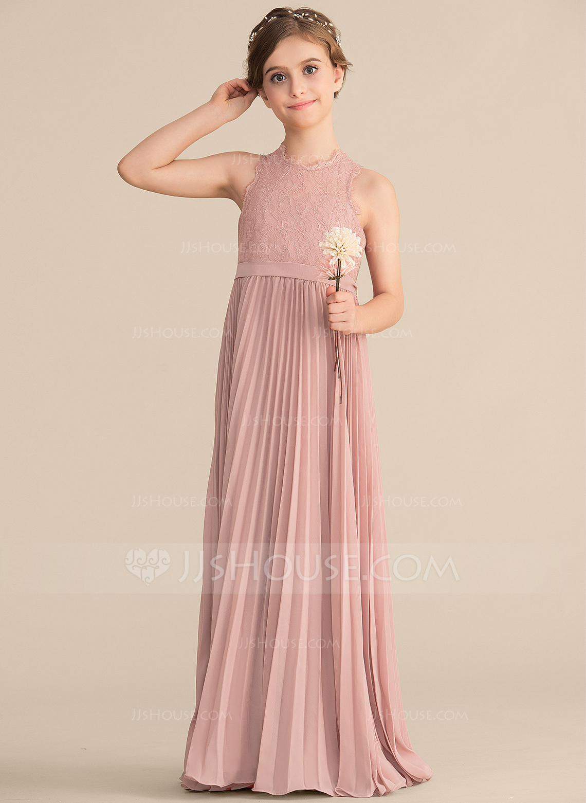 Lace Top A-Line Floor-Length Junior Bridesmaid Dress Orchid main image 1