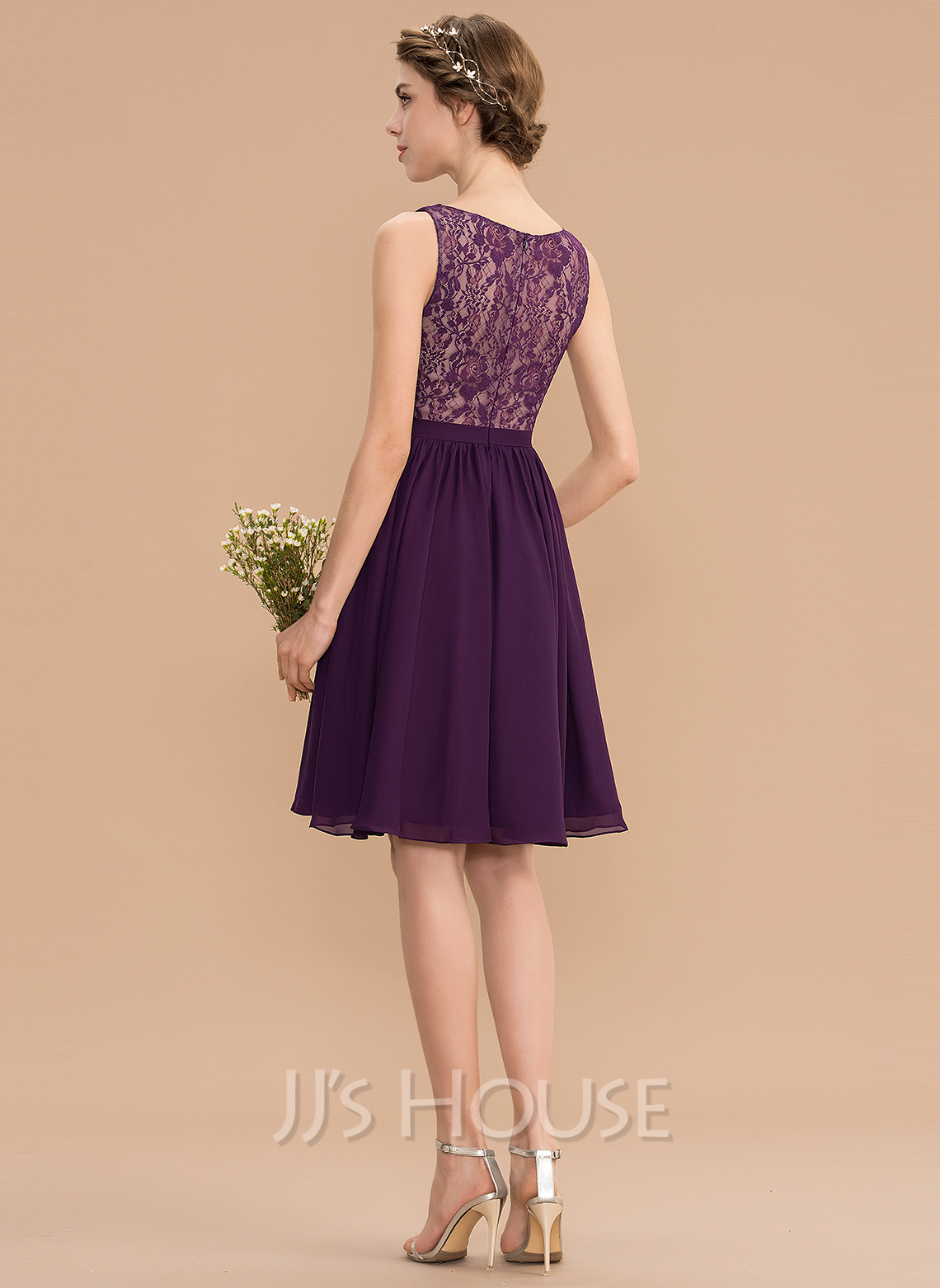 A-Line V-neck Knee-Length Chiffon Lace Bridesmaid Dress With Ruffle ...