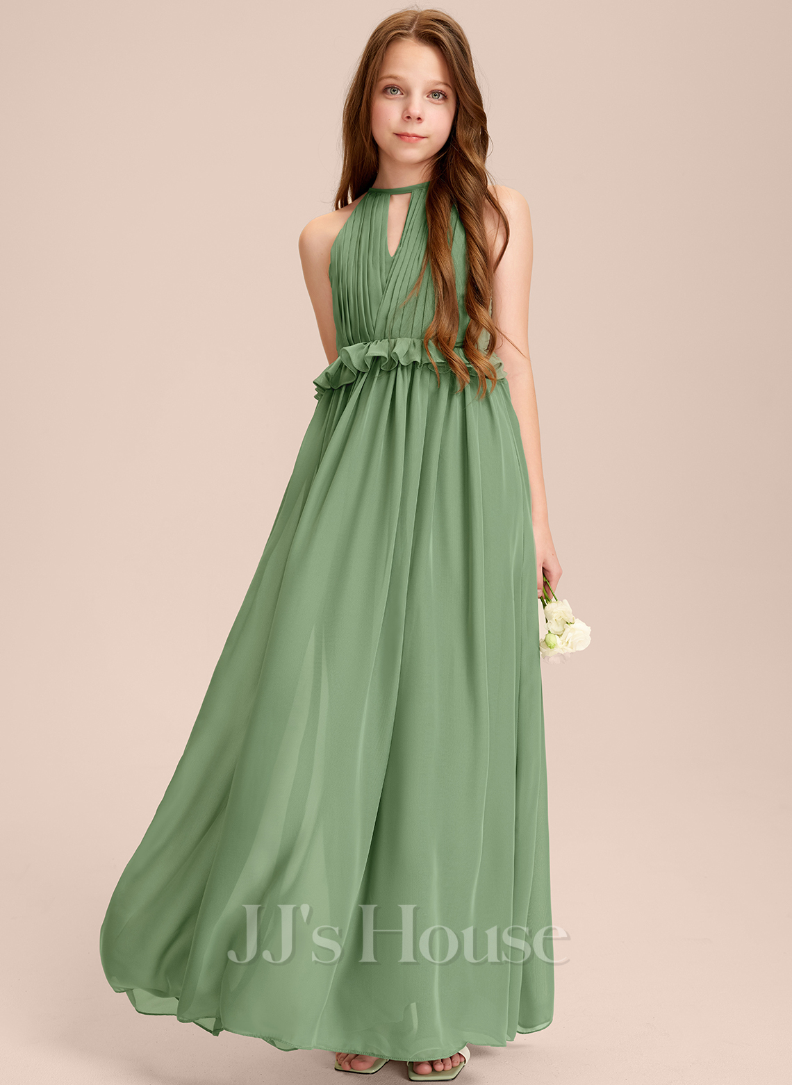 Halter Neckline A-line Chiffon Junior Bridesmaid Dresses Vintage Mauve
