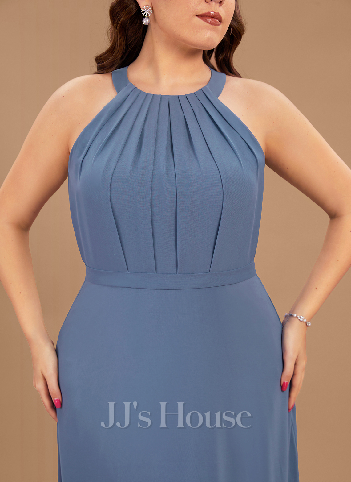 Penelope Escote En V Gasa Corto Vestido De Dama De Honor Azalea Tallas Grandes main image 1
