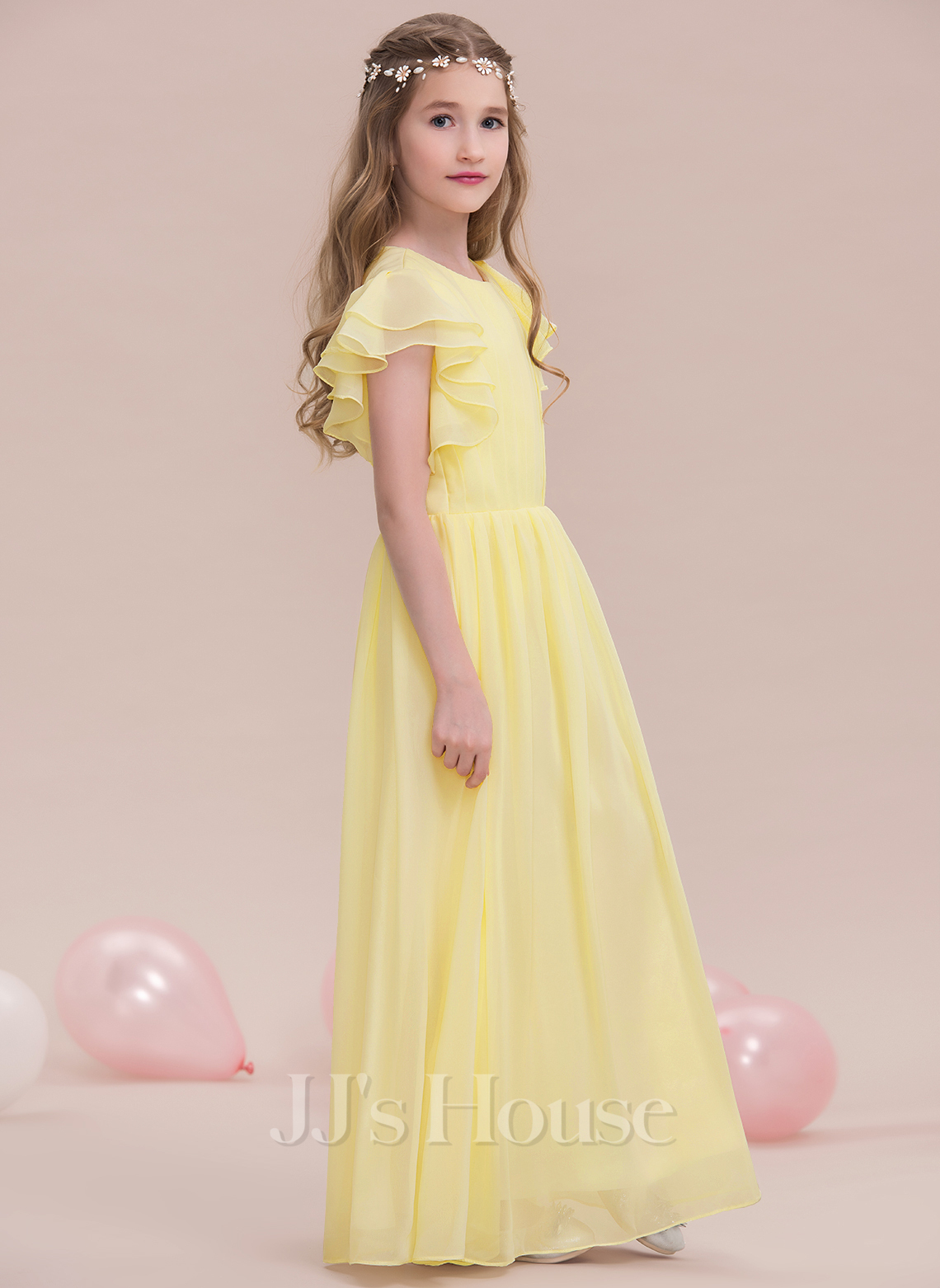 Flowy Chiffon A-Line Long Junior Bridesmaid Dresses Terracotta