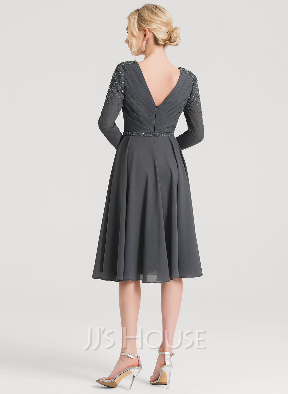 A-Line V-neck Knee-Length Chiffon Cocktail Dress With Ruffle Beading ...