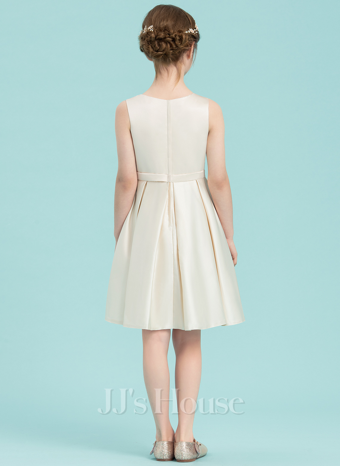 Knee-Length Junior Bridesmaid Dresses With Bowknot Straps White main image 1