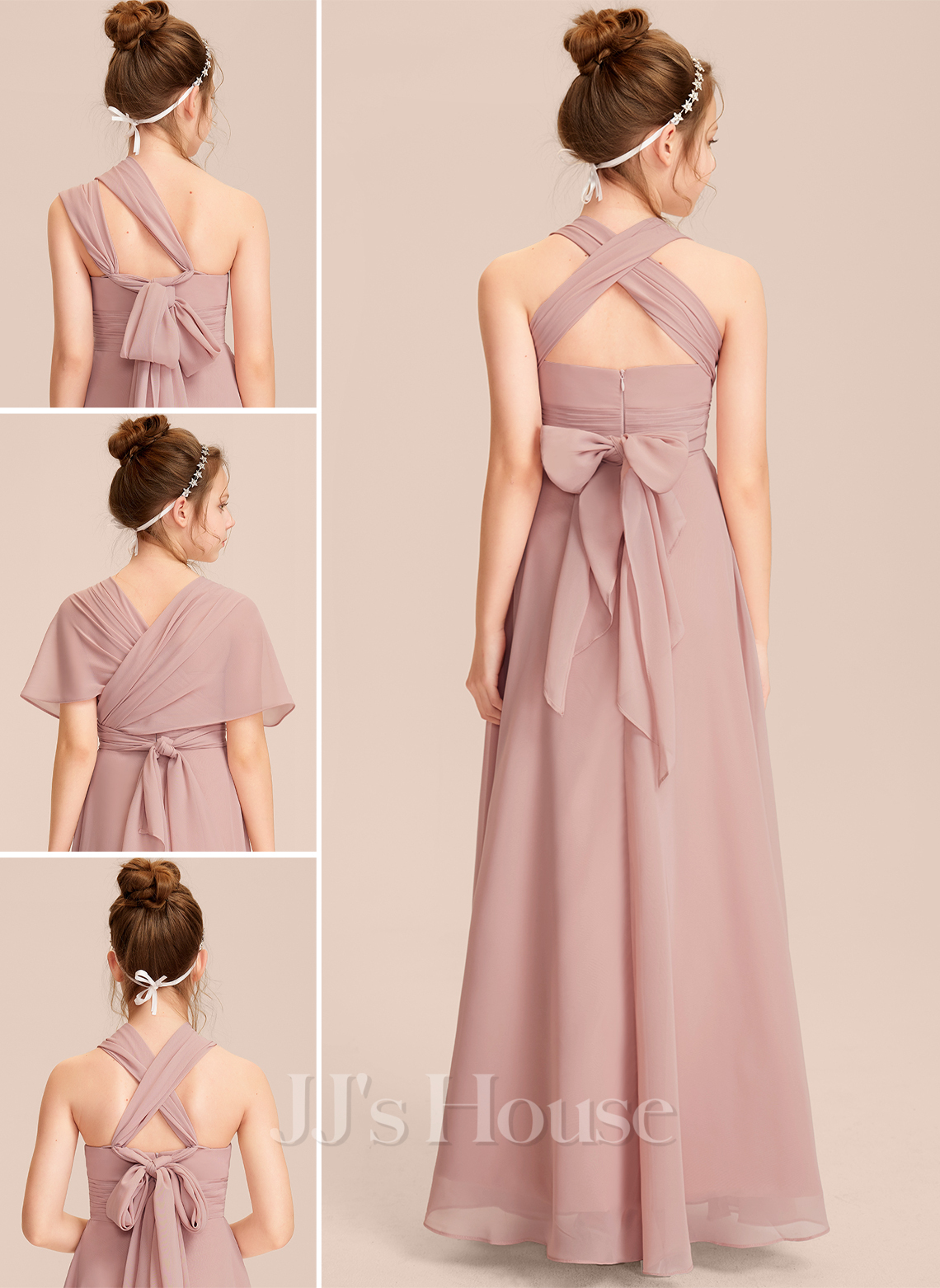 Halter Neck Lace Top Long Chiffon Junior Bridesmaid Dress Orchid