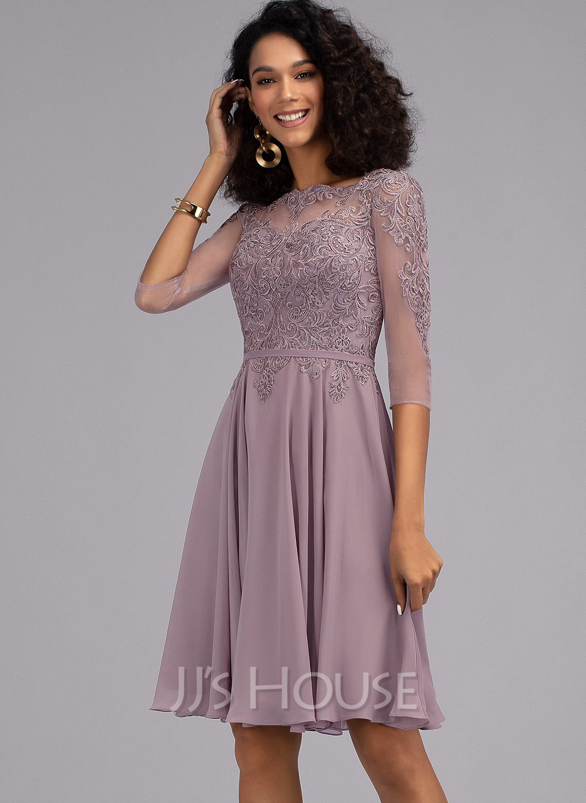 A-Line Scoop Neck Knee-Length Chiffon Cocktail Dress (016205799) - JJ's ...