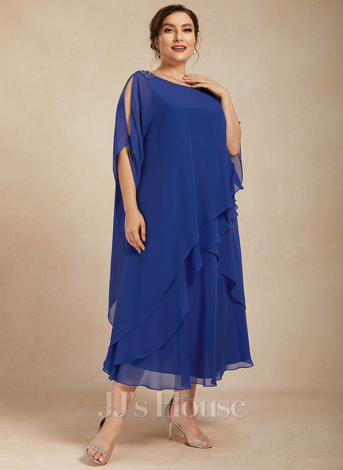 A-line Scoop Chiffon Embellishment Cape Party Attire main image 1