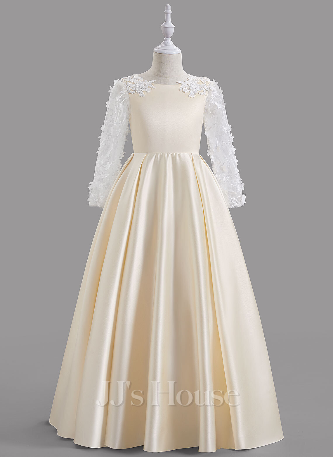 A-Line Square Neck Sweep Train Dress With Flower Ocean Blue main image 1