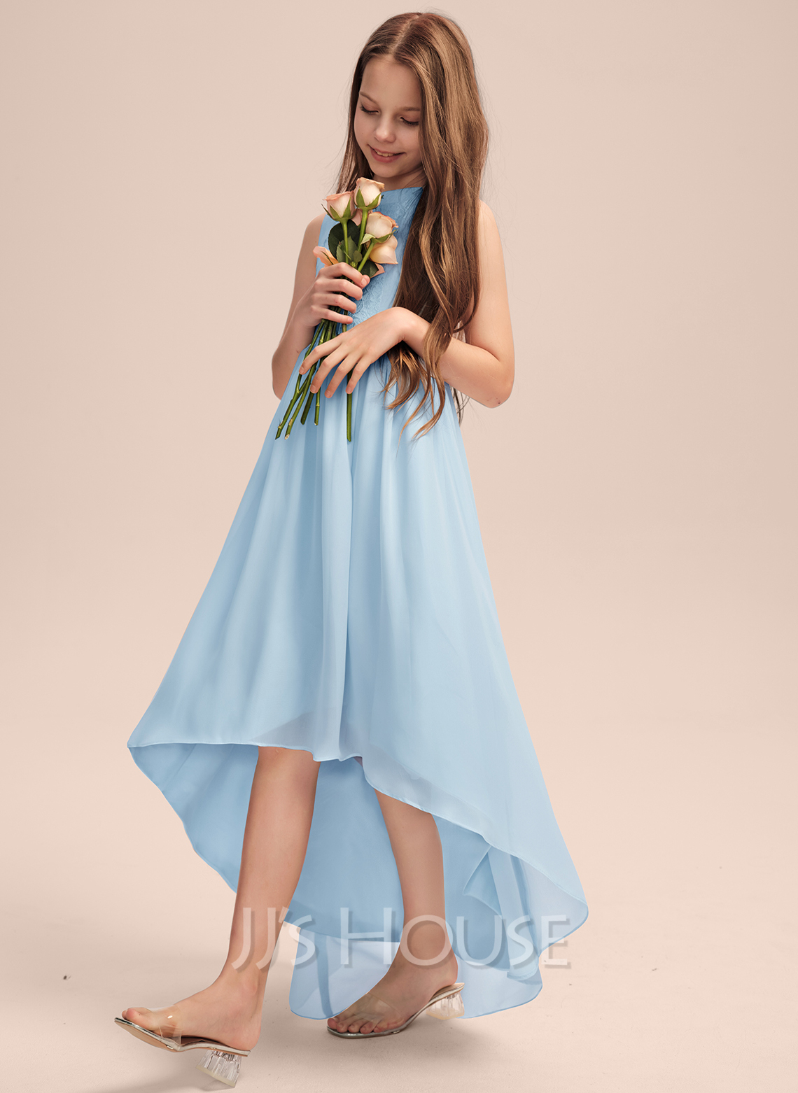 Jewel Neck Chiffon A-Line Junior Bridesmaid Dresses Orange main image 1