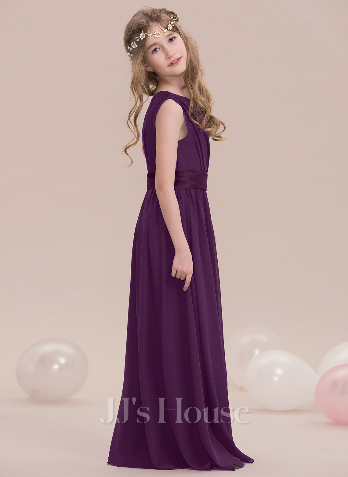One Shoulder Pleated A-line Junior Bridesmaid Dress Cabernet main image 1