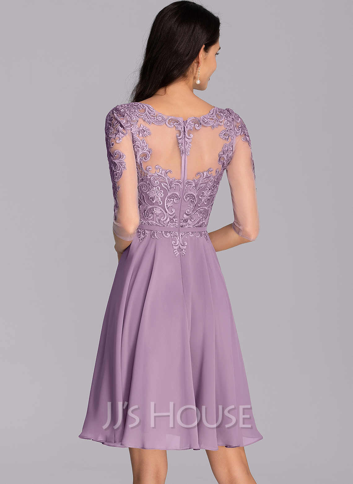 A-Line Scoop Neck Knee-Length Chiffon Cocktail Dress (016205799) - JJ's ...