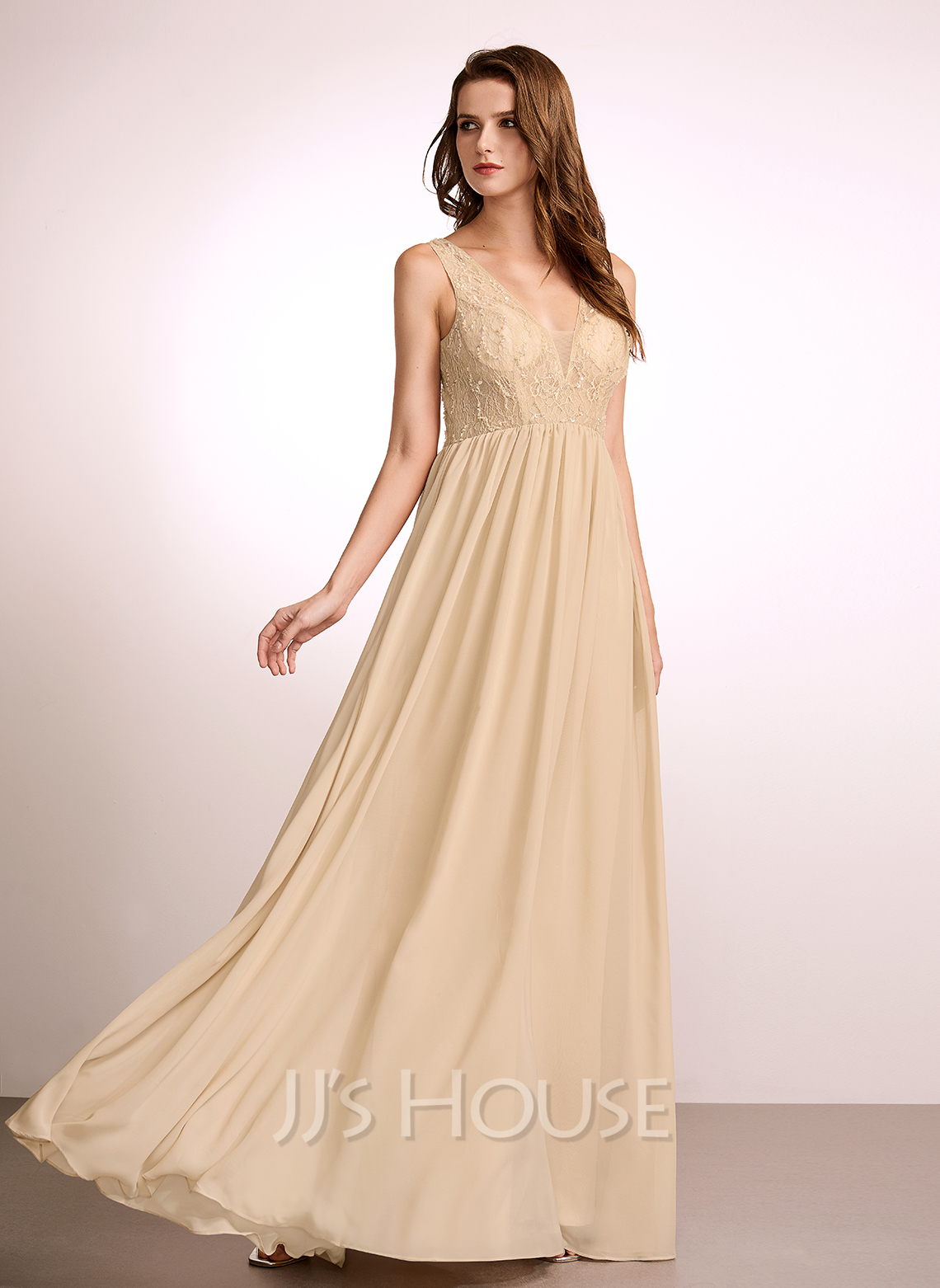A-Line V-neck Floor-Length Bridesmaid Dress With Sequins (007262603 ...