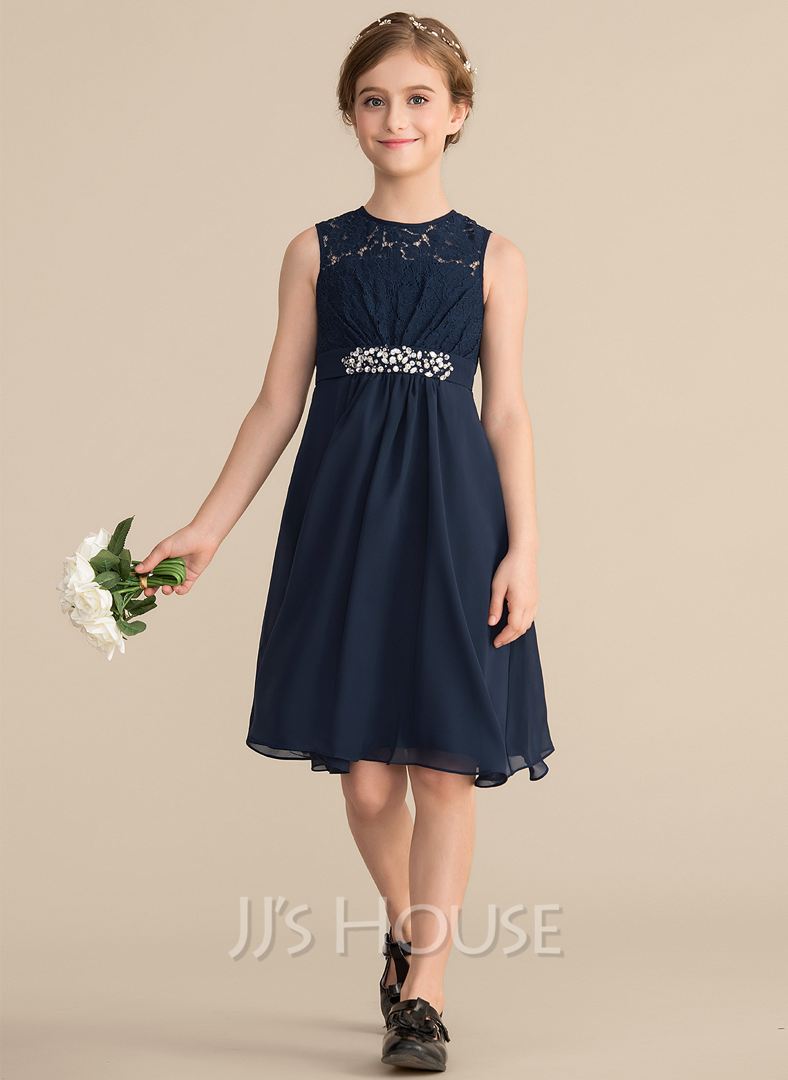 Grecian Neck Knee-Length Chiffon Junior Bridesmaid Dress Vintage Mauve main image 1