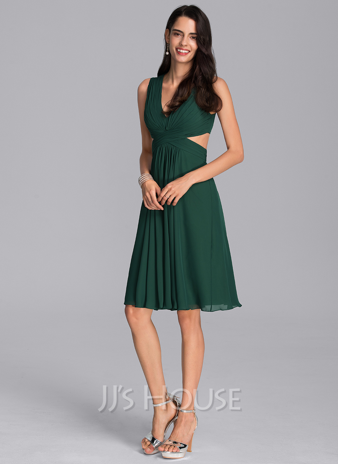 A-Line V-neck Knee-Length Chiffon Cocktail Dress With Ruffle (016205797 ...