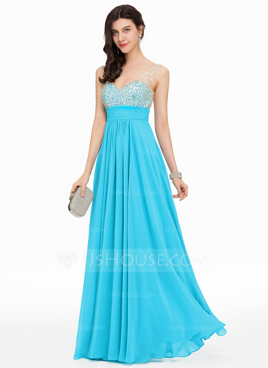 A-Line/Princess Off-the-Shoulder Floor-Length Chiffon Prom Dresses With Leg Slit