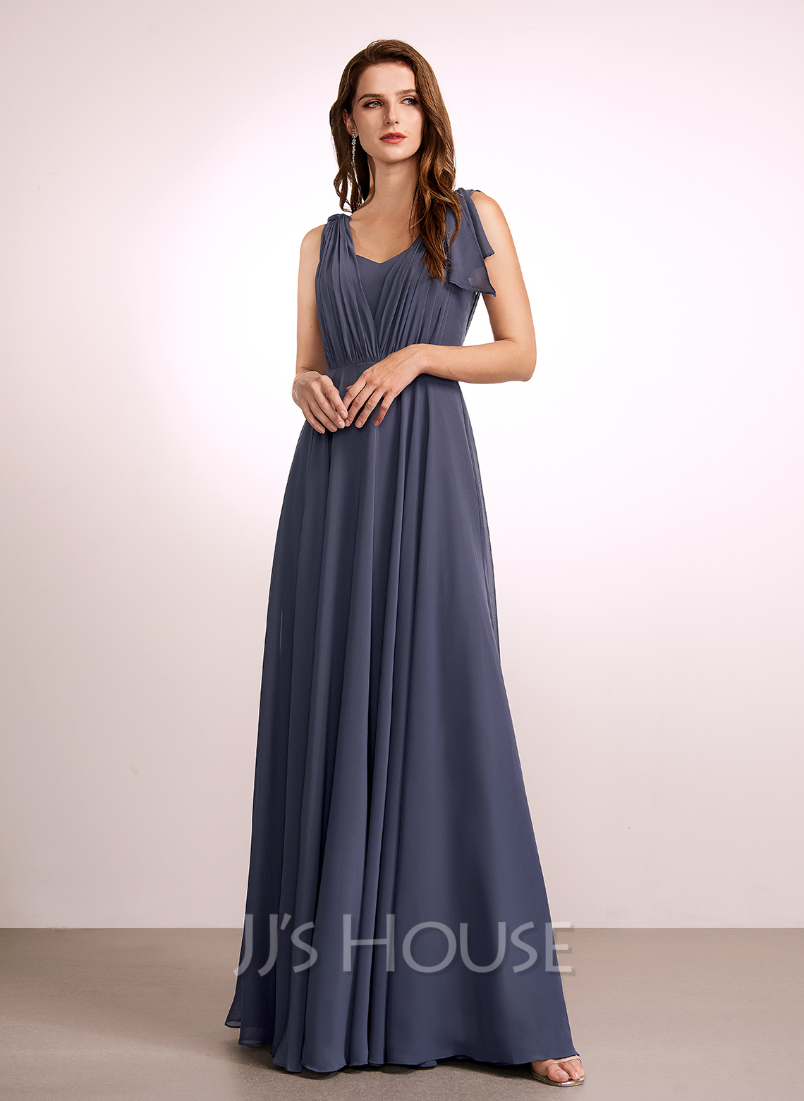 A-Line V-neck Floor-Length Bridesmaid Dress With Ruffle (007262600 ...